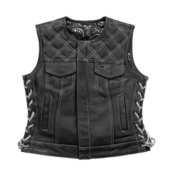 Benish Women’s Quilted Motorcycle Leather Vest | Demastic USA - Demastic