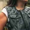 Benish Women’s Quilted Motorcycle Leather Vest | Demastic USA - Demastic