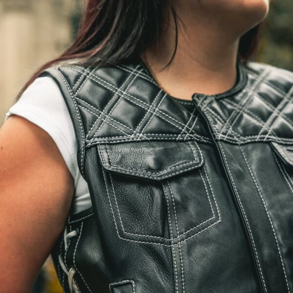 Benish Women’s Quilted Motorcycle Leather Vest | Demastic USA - Demastic