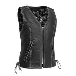 Cecil Women's Motorcycle Leather Vest Black | Demastic USA - Demastic