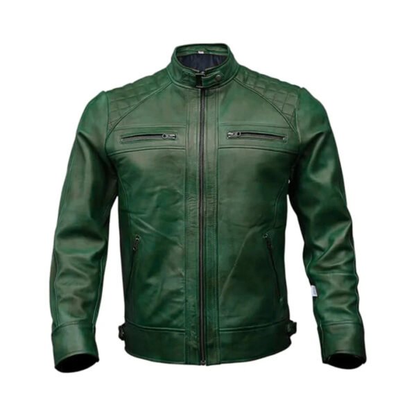 Green Handcrafted Real Leather Biker Jacket | Demastic USA - Demastic