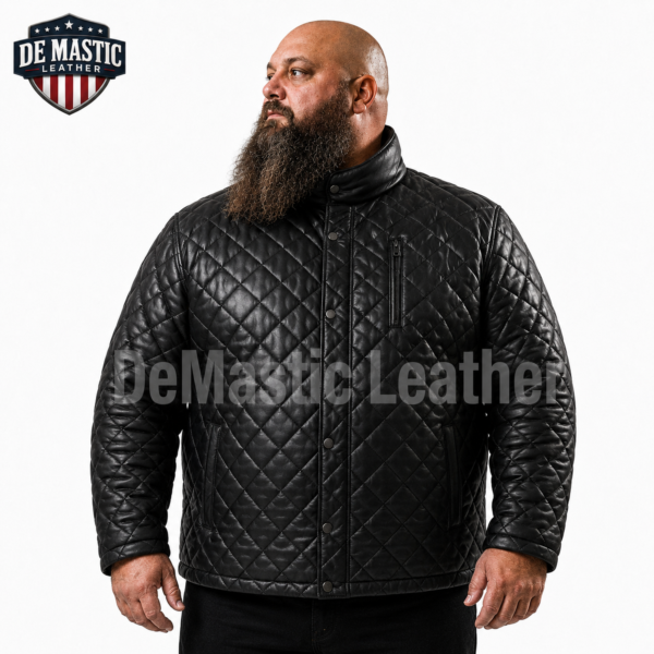 Demastic Leather Men's Black Quilted Leather Jacket Front View