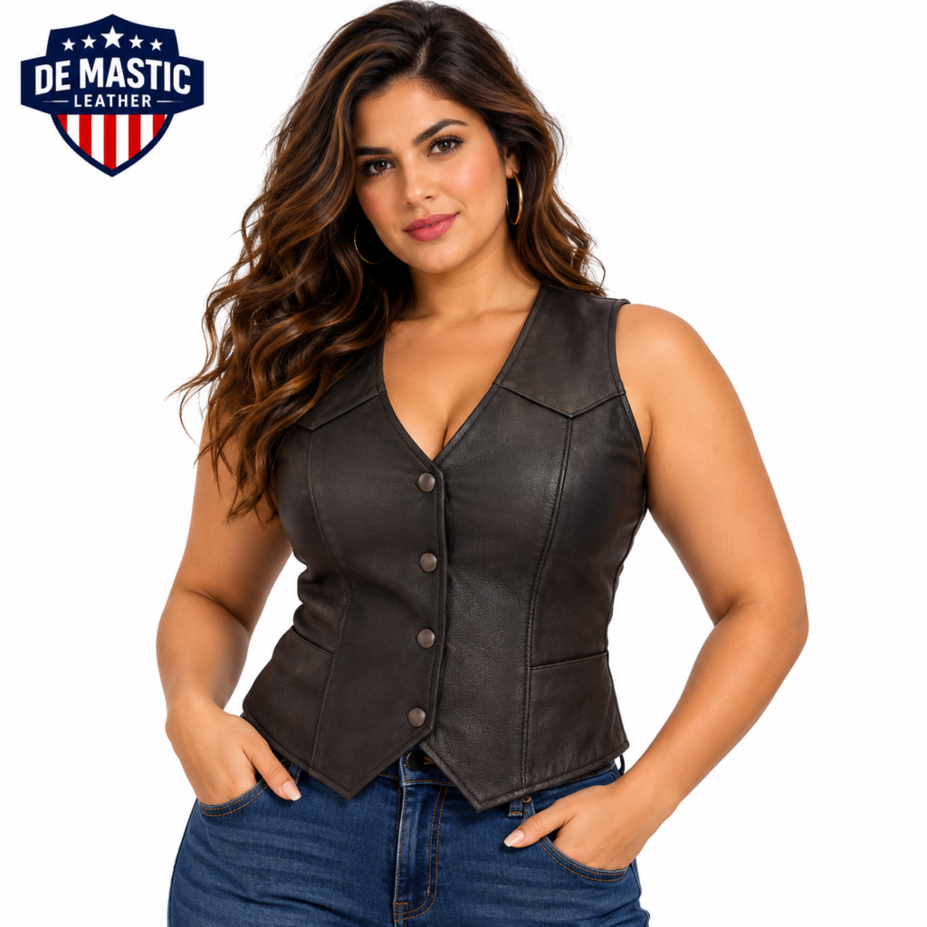 Sierra women's motorcycle leather vest – DeMastic